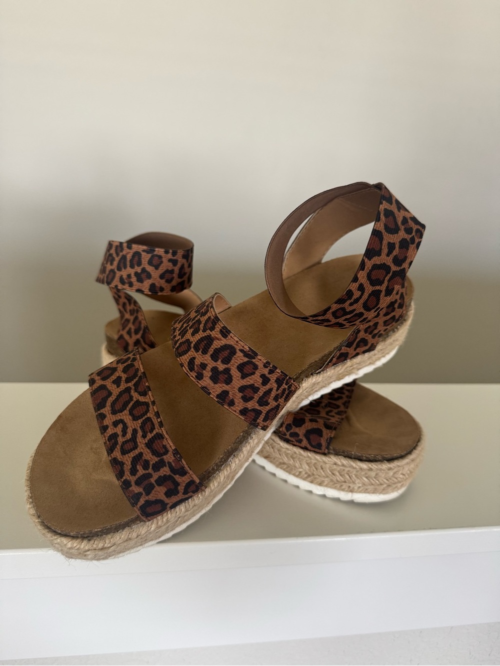 Time and Tru Leopard Print Espadrille Platform Sandals - Brown/Black